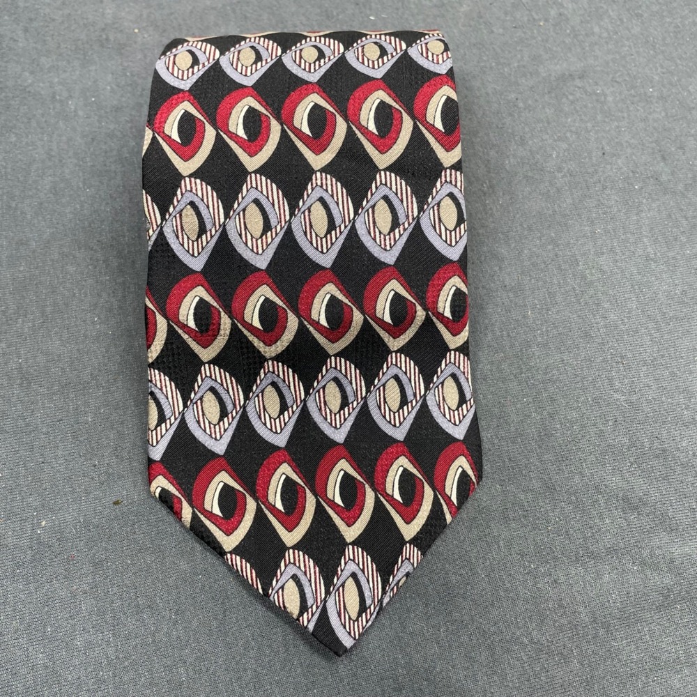 Oscar de la Renta Men Necktie Silk Geometric Black Red Couture Collection 4"